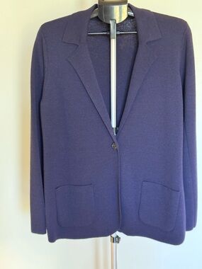 Eileen Fisher Deep Navy Single-Button Knit Blazer Size L